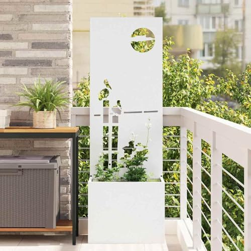 Gecheer Vaso da Giardino con Pannello Decorativo Bianco 50 x 140 cmBattiscopa Scale Argento