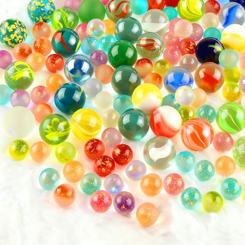 200 Stück Murmeln aus Glas Glasmurmeln bunt 10mm 16mm Glitzernde und Bunte | Einzigartigen Mustern Dekokugeln für DIY Basteln Aquarium Kinder Spielen Großpackung Glasmurmeln für Deko und Handwerk