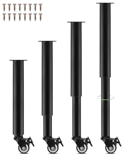 Homtone 4 Stück Höhenverstellbare Möbelfüße Tischbeine mit Rollen 31-45 cm | 360 Grad Drehbar und Beweglich Möbelfüße Metall mit Bremse, Kaltgewalzter Stahl Tischbein, für Sofa, Schrank, Tisch