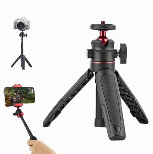 Compact Travel Tripod Portable Mini Camera Tripod Extendable Desktop Holder with 360° Ball Head & 1/4 Screw - Compatible with Sony ZV1/RX100, Canon G7X, Fujifilm X100V, Leica Q2, DJI Action Cameras