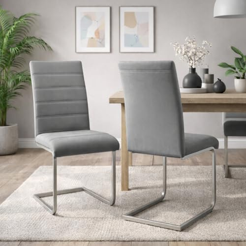 HAGO24 | Freischwinger | Grau | Esszimmerstühle | 2er Set | PU Kunstleder | Polsterstuhl | Schwingstuhl | Sitzhöhe 50cm | ergonomisch | C-Gestell Metall