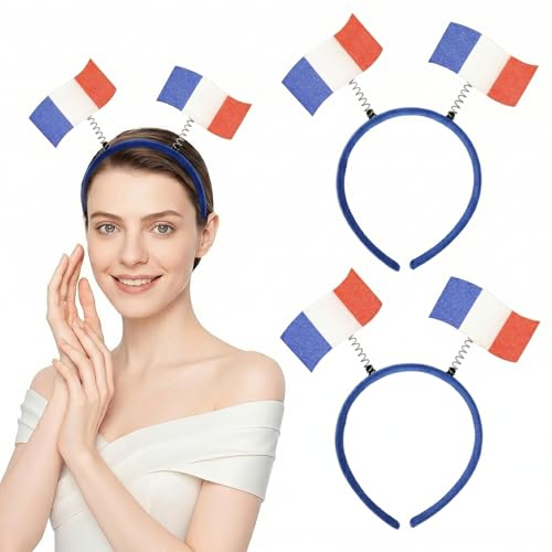 2 Bandeaux avec Drapeau Français, Accessoire Cheveux pour Fêtes Sportives et Célébrations, Bandeau Léger pour Femmes, Idéal pour Football, Carnaval et Soirées