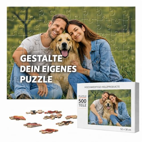 Personalisiertes Holz Foto Puzzle für Erwachsene, Foto Puzzle Personalisiert Querformat, 300 500 1000 Teile, Individuelles Geschenk für Paare & Tierliebhaber, Geburtstag Jahrestag
