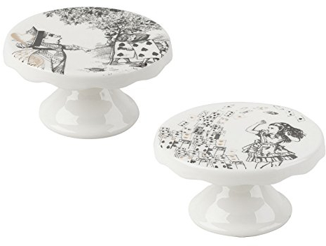 V&A Alice nel Paese delle Meraviglie Mini piedistalli per Torte, Porcellana, Bianco, 5.3 x 10 x 10 cm, 2 unità