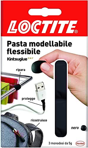 Loctite Kintsuglue Pasta modellabile, pasta adesiva flessibile nera per riparare, ricostruire e proteggere oggetti, colla modellabile impermeabile e plasmabile, 3x5g