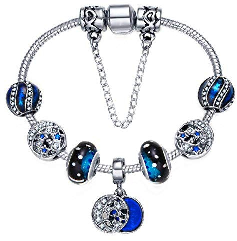 Presentski Armband Mädchen, Armband Silber überzog Charme Armband mit Sterne und Mond Geschenk für Mädchen oder Damen