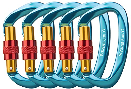 Paliston 25kN Kletterkarabiner Aluminium Schraubkarabiner D Form Karabiner Karabinerhaken Blau 5 Stück