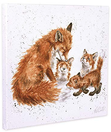Wrendale Designs Leinwandbild The Bed Time Kiss Fuchs Family auf weißem quadratischem Leinwand, 20 cm