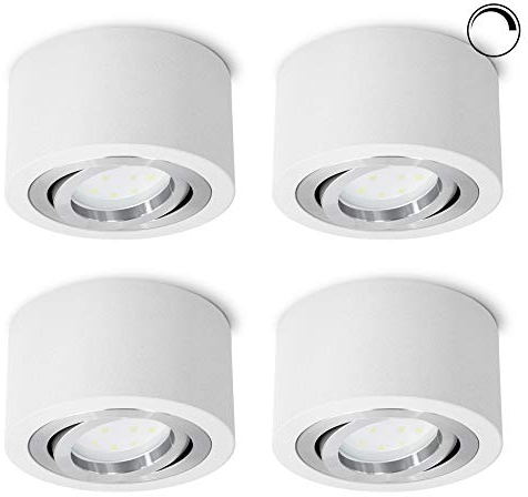 SSC-LUXon 4 Stück LED Deckenspot Aufbau flach & dimmbar - LED Modul 4W neutralweiß 230V - Aufputz Spot weiß schwenkbar Ø 90mm