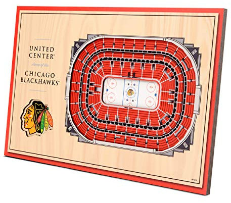 YouTheFan NHL Chicago Blackhawks 30,5 x 20,3 cm 3D United Center StadiumView Display, Holzmaserung, Desktop
