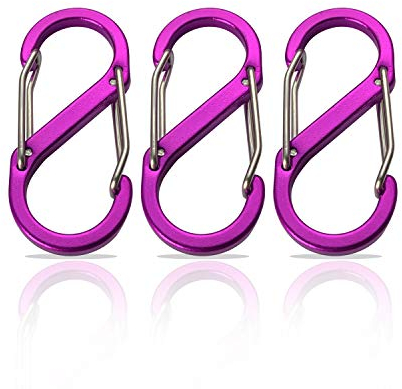 S Karabiner - Karabiner klein - Karabiner Schlüsselanhänger, Karabinerhaken mit Doppelöffnung - Mini Karabiner - Karabiner Set - 3 Stück Lila (52 x 23 mm)
