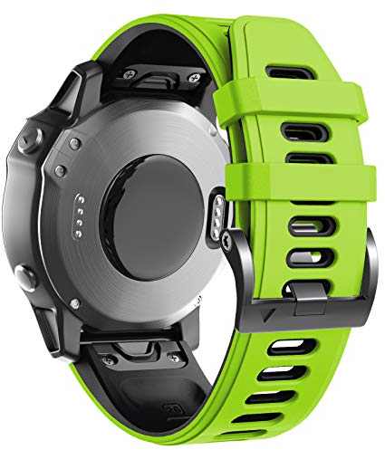 ANBEST Kompatibel mit Fenix 6X/Fenix 5X/Fenix 7X Armband, Silikon Band Schnelle Passform 26 Ersatzarmband für Fenix 5X Plus/Enduro/Descent MK2/Descent MK 2i/Fenix 3 Uhrenarmband, Grün/Schwarz