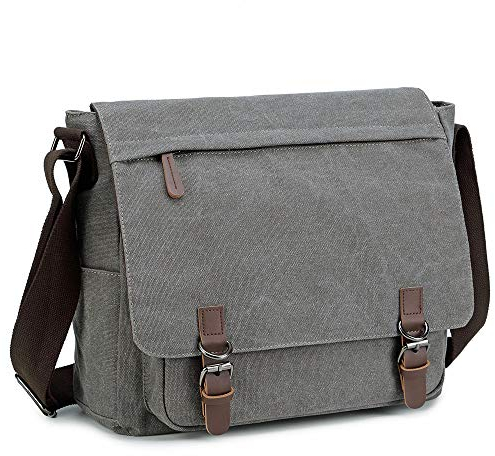Imyth Messenger Bag for Men and Women, Retro Canvas Shoulder Bag Satchel For College fit 15.6 Inch Laptop (Grey)