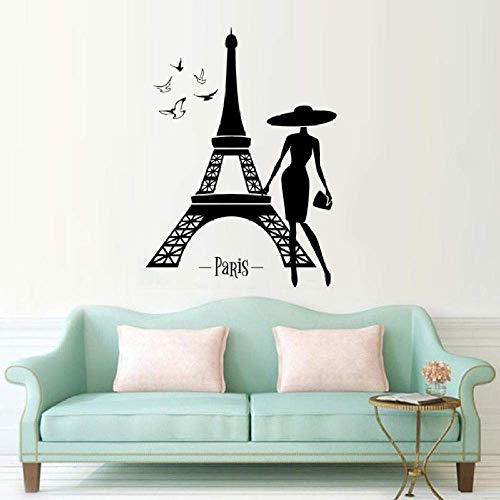 Romantischer Wandaufkleber Paris Eiffelturm Vinyl Wandtattoo Schönes Mädchen