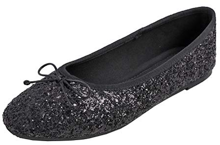 Feversole Ballerina in Vernice Colorata con Cuscino in Memory Foam per amaretti da Donna Glitter Nero 39 EU