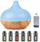 Aroma Diffuser, 550 ml Ultraschall Befeuchter mit Fernbedienung, GuKKK Holzoptik Aromatherapie Düfte Luftbefeuchter, 7 Farben LED, Fernbedienung mit Timer-Einstellung, für Schlafzimmer, Yoga, Büro