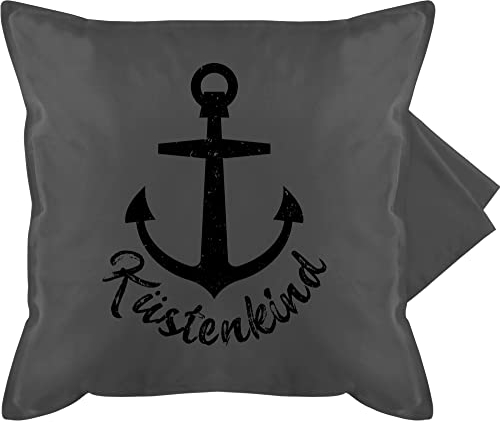 Shirtracer Kissenbezug - Statement - Küstenkind mit Anker - schwarz - 50 x 50 cm - Grau - sofakissen maritim Statement-Kissen Statements Maritime Pillow Kissen nordsee sprüche nautisch kissenhüllen