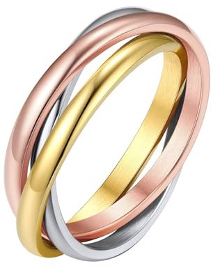 FOCALOOK Bague Femme 3 Anneaux Fins Entrelacés en Acier/Plaqué Or Rose, Jaune Taille 47