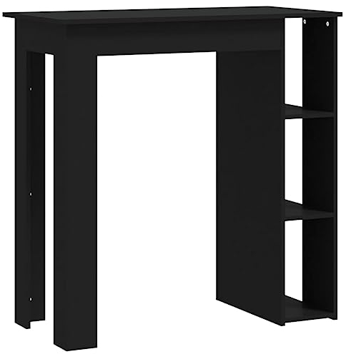 vidaXL Bar Table with Shelf Home Living Room Dining Room Furniture Modern Bistro Pub Breakfast Bar High Storage Table Desk Black Chipboard