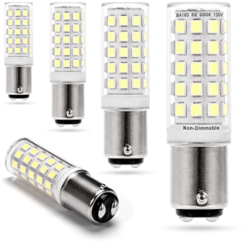 Ziomitus 120 Volts BA15D LED Double Contact DC Bayonet Base Sewing Machine Bulb 6000K Daylight Bright White, 50W 75W Halogen Equivalent, T3/T4/C7/S6 Ba15d 5W Led Light Bulbs, 5Pack
