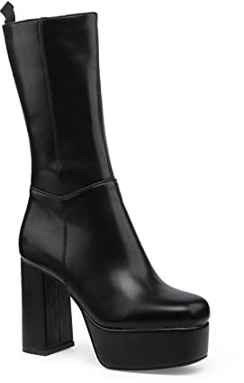 Lamoda Going Under Platform Calf Boots - Black PU Chunky Gothic Punk Style, Durable Comfortable Footwear, Retro Alternative Fashion Statement for Women - UK 7
