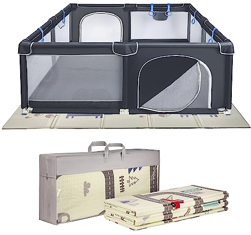 ONVAYA® Laufgitter mit faltbarer Spielmatte Motiv Straßenverkehr | Laufstall für Babys | 160 x 160 cm | Schutzgitter für Kinder | Rechteckiges Krabbelgitter | Absperrgitter | Babyzaun in Grau