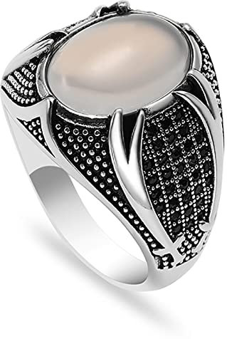 Bysonglezai Bagues Femme Bague Homme Cadeau Rings Mode Vintage Long Couteau Motif Blanc Ovale Élégant Charme Punk Bague pour Hommes Bijoux 13 Blanc