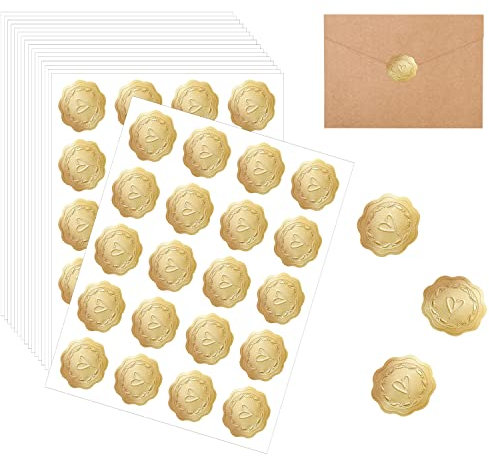 PFLYPF 340 stück Gold geprägte Aufkleber, runde selbstklebende Siegel Aufkleber, herzförmige Textur Aufkleber, verwendet, um Umschläge, Postkarten und Grußkarten zu dekorieren.