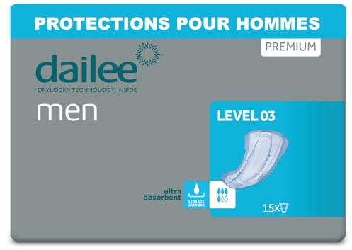 Dailee Men Niveau 3-90x Protections Absorbantes pour Incontinence Homme - Protection Anatomique 4 Gouttes - Format Économique