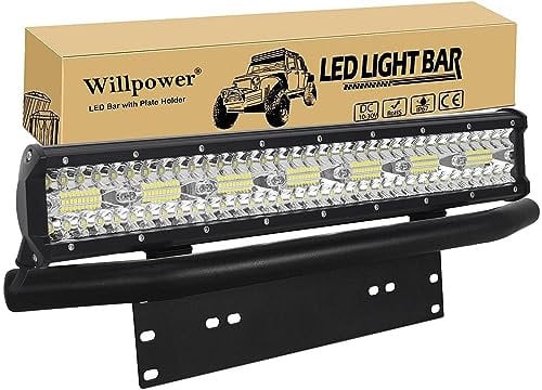 Willpower 20 Zoll 420W LED Arbeitsscheinwerfer Bar mit vorderer Nummernschild-Montagehalterung, Led fernscheinwerfer für Auto Bagger Anhänger Traktoren LKW SUV Offroad
