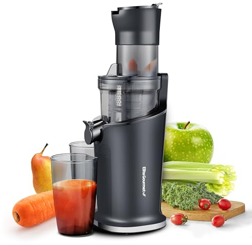 Elite Gourmet EJX017 - Canal de alimentación de fruta entera de 3 pulgadas, exprimidor lento masticante dinámico, extractor de jugo de prensa fría de alto rendimiento, densidad de nutrientes y