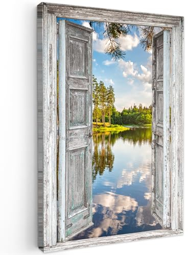MuchoWow© Bilder Groß 80x120 cm XXL Wohnzimmer Deko Modern Wandbild Foto auf Leinwand Bild Schlafzimmer Room Decor Geschenke Wasser - Landschaft - Fenster - Blick
