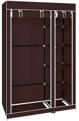 Nyana Home | Armario Vestidor Tela | 1 Perchero 2 Puertas 5 Huecos Almacenaje | Medidas: 170 Alto 110 Ancho 45 Fondo (Marrón)
