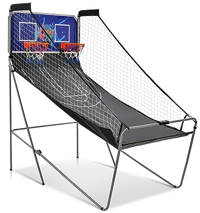 GOPLUS Basketball-Schießmaschine, Basketballständer inkl. 4 Basketbälle und Pumpe, Basketballkorb klappbar, Basketballständer mit Punktezähler, 8 Spieleinstellungen für 1-4 Spieler (Blau)