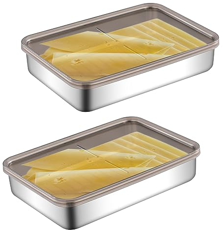 mumisuto Paquete de 2 Porta Embutidos y Alimento Fresh, Recipiente de Almacenamiento de Carne, Caja de Almacenamiento Frigorífico con Tapa, Adecuado para Almacenar Cárnicos (19.5 * 14 * 4cm)