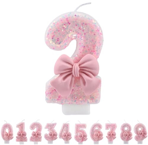 ALLAVA Kerzen Geburtstag 2, Geburtstagskerzen Zahlen Mädchen, Glitzernde Kerze 2, Geburtstagskerzen für Kinder, Erwachsene,Geburtstagsfeier, Jubiläum, Meilenstein (7,5cm, Rosa)