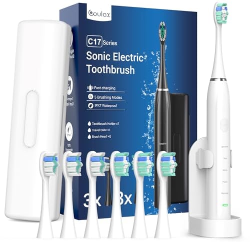 Elektrische Zahnbürste für Erwachsene und Kinder - Schallzahnbürste mit 40000VPM, USB C Schnellladung 3 Stunden Dauer 60 Tage, 5-Modi und 6 Bürstenköpfen, Timer