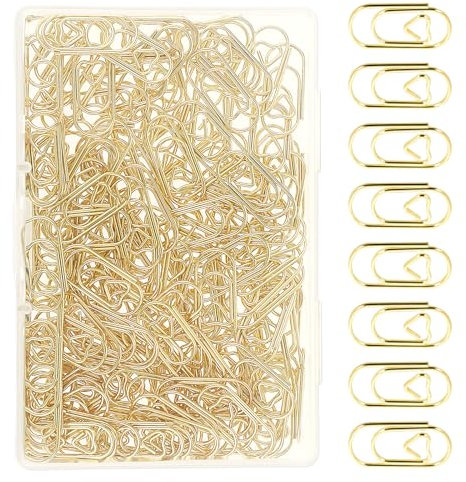 YUXIANLB 150 Stück Goldene Herz Büroklammern Niedliche Mini Büroklammern Binderklammer Für Büro Schulbedarf Dokumentenorganisation Metall Briefhalter Robust Fester Griff Verhindert Kratzer Reißen