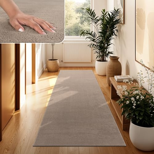 Paco Home Moderner Kuscheliger Wohnzimmer Teppich Kurzflor waschbar flauschig Weich Einfarbig Felloptik zeitlos stilvoll rutschfest pflegeleicht, Grösse:100x200 cm, Farbe:Taupe