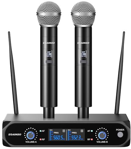 Aokeo Wireless Microphone System, Metal Wireless Mic Set,Handheld Cordless Dynamic Microphones for Singing, Karaoke, Church, DJ,100ft Range