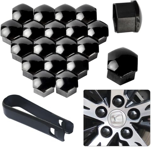 senvenelec 20Pcs -19mm (Bright Black) Universal-Kunststoff-Reifenmutter Nut Abdeckung, Mutter Abdeckung Bolzen Rad dekorative Abdeckung, staubdicht. Wird mit einem 1-teiligen Ausziehhaken geliefert.