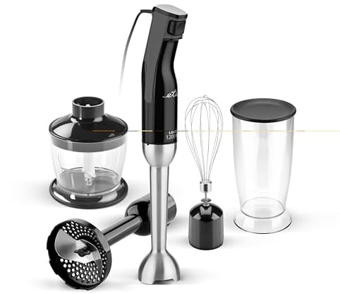 ETA Stabmixer Lento I 4 in 1I 1200 W I DC Motor I Turbo Stufe I Schneebesen I Mixbecher I Zerkleinerer I Kartoffelaufsatz