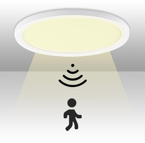 TOPBOS LED Deckenlampe Mit Bewegungsmelder,20W Lampe Mit Bewegungsmelder Innen, Ø 23cm Runde Deckenleuchte Bewegungssensor IP55 Wandleuchte für Balkon Keller Flur Garage-1pc