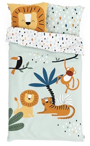 Bärenwerke MB 1020 S Kinderbettwäsche Tiere 135x200 cm - 100% Baumwolle, Reißverschluss, maschinenwaschbar, 2-teiliges Bettwäscheset für Kinder