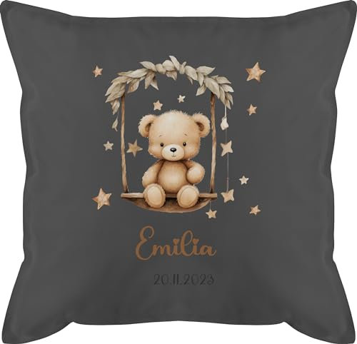 Kissen 50x50 - Süßer Bär Bären Geschenk mit Name - 50 x 50 cm - Grau - personalisierte Kinder und Bear Teddy füllung Kind personalisiertes bärenmotiv bärchen teddybär Geschenke