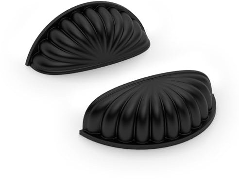 Amerdeco 10 Pcs Poignée Noir Coquille Rétro Poignee de Meuble Vintage Bouton Tiroir zinc Poignée avec Placards Armoire Commode Tiroirs 76mm