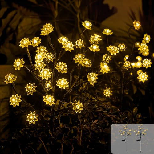 MXJFYY Solarlampen für Außen Garten, 2 Stück 20 LEDs Lotus Solarlampe, 2 Modes Wasserdicht Solarleuchten, Blumen Gartendeko für Yard Rasen Draußen Weihnachten