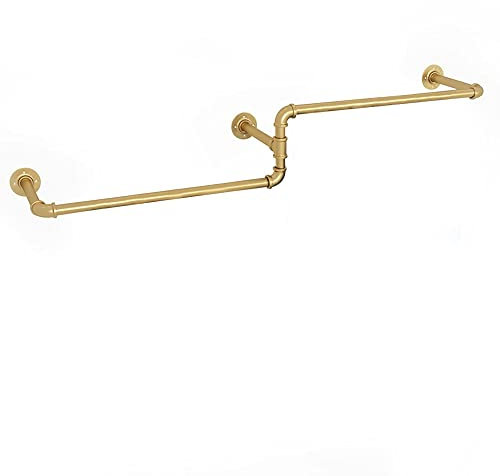 TuliperMood Industrieller Rohr-Kleiderständer, Metall Industrial Kleiderstange Garderobenstange, Wandmontage Eck- Garderobe, strapazierfähig, platzsparend, Gold