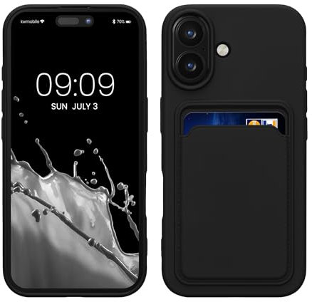 kwmobile Case Compatible with Apple iPhone 16 Case - TPU Phone Cover with Credit Card Holder - Black