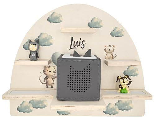 Geschenkfreude Personalisiertes Toniebox Regal für Kinderzimmer - Kinder Wandregal für Tonie Hörfiguren - Magnetisches Tonie Wandregal zur aufbewahrung von Tonieboxen und Figuren - Tiger